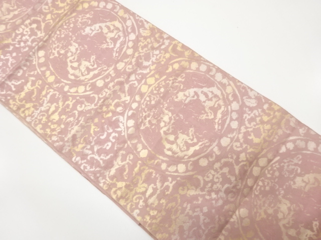 アンティーク　向かい獅子に花更紗模様織り出し袋帯（材料）